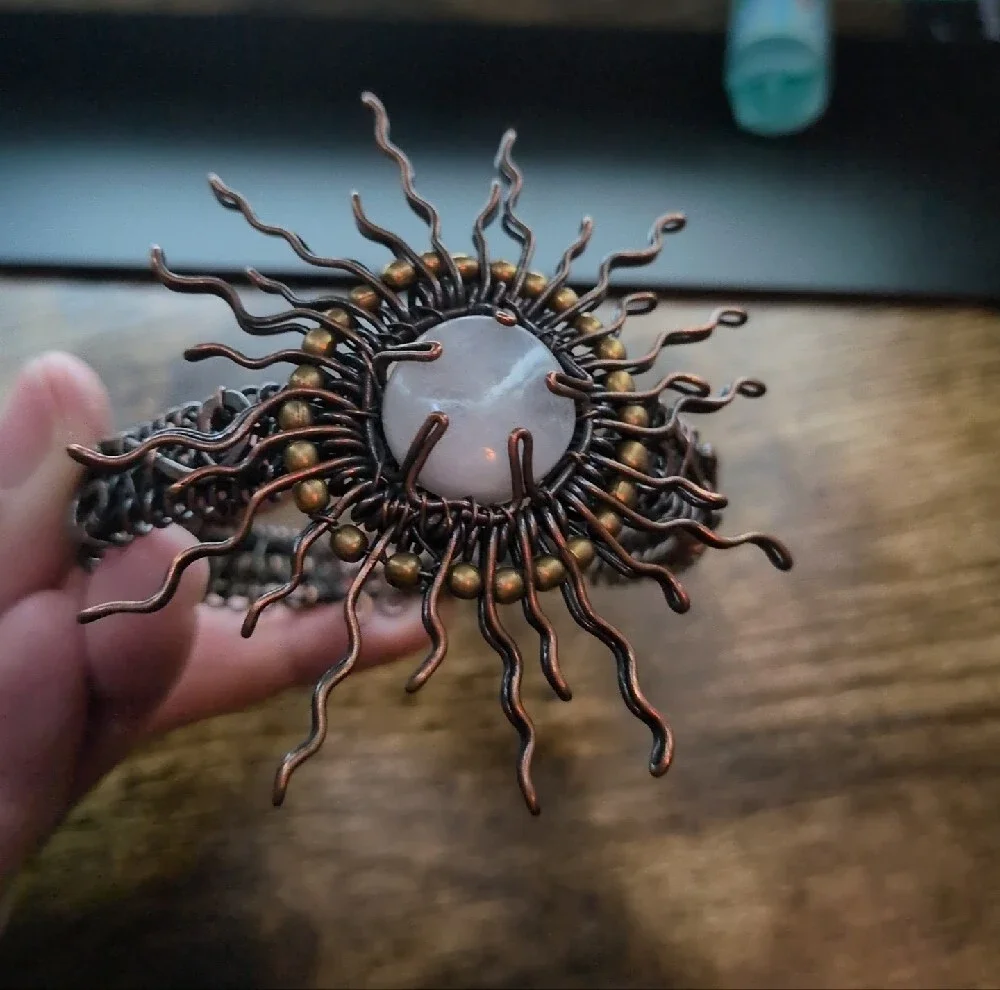 Handcrafted Copper Sunburst Moonstone Bracelet